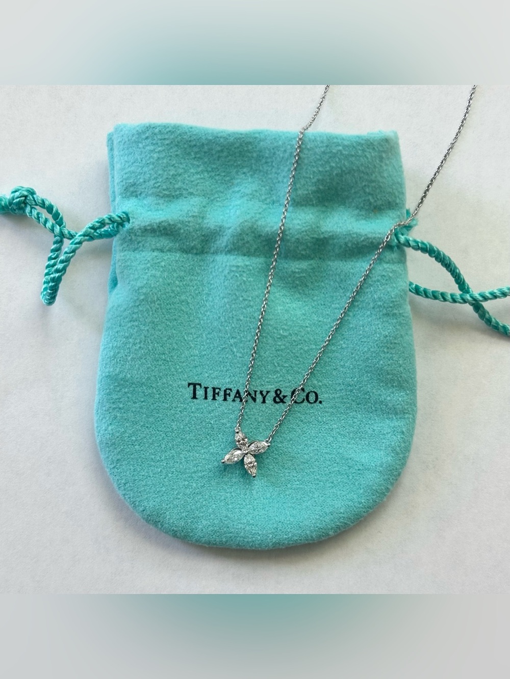 $9,400 Tiffany & Co. Victoria Pendant Necklace Marquise Diamond Platinum Medium